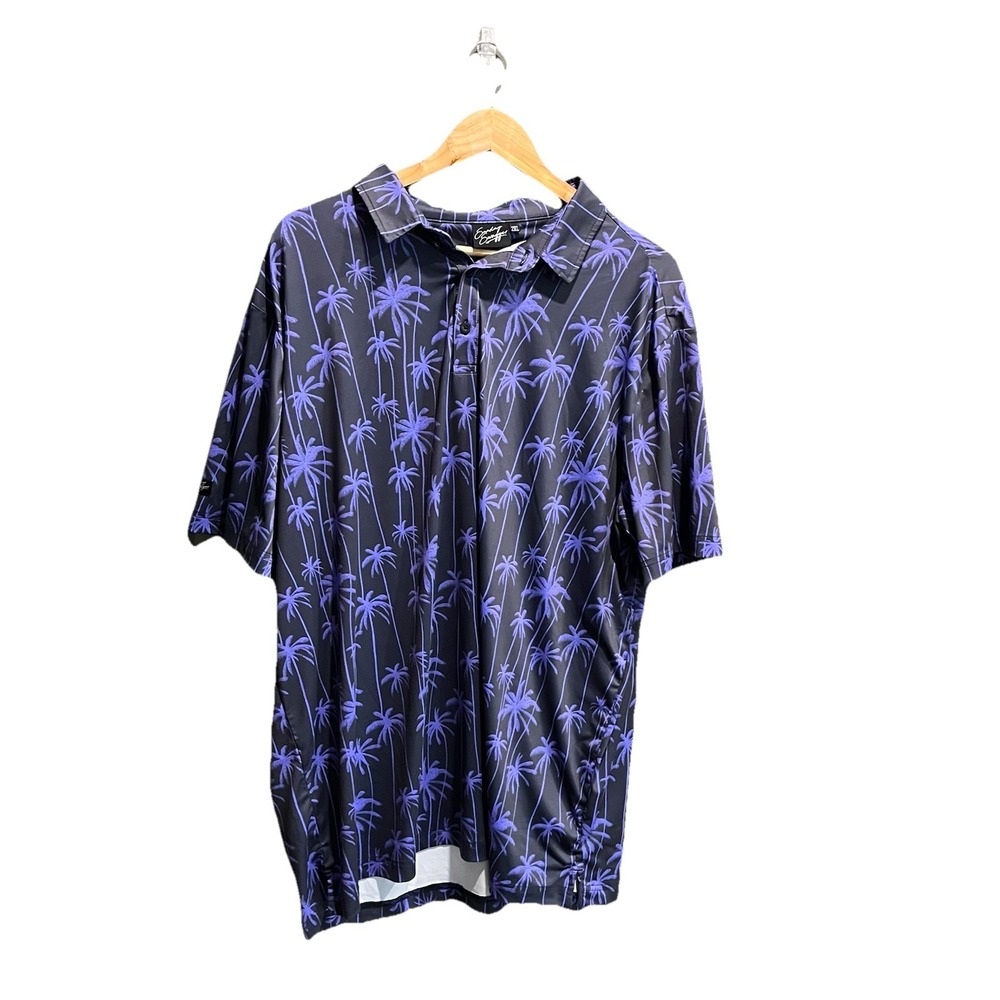 Sunday Swagger Purple Palm Trees Golf SS Button Down Polo Shirt Size‎ 2XL
